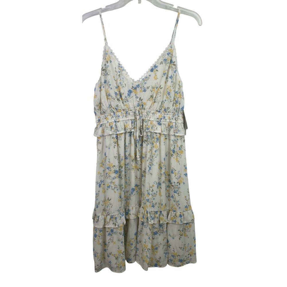 Wallflower Womens Size Large Floral Midi Dress With Ruffle Hem Adjustable Straps